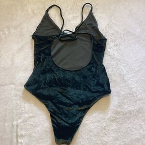 Velvet Scoop-Back Bodysuit in Deep Green